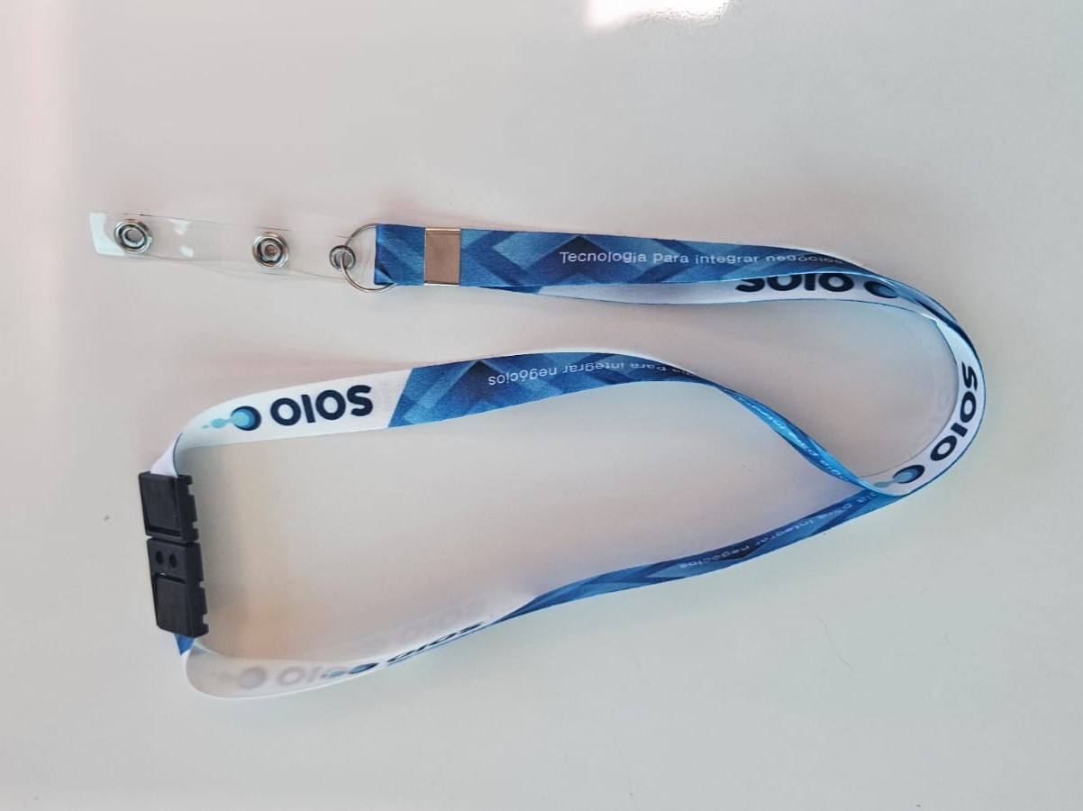 Cordão Personalizado 15mm frente e verso argola e alça plástica - com Trava de segurança
